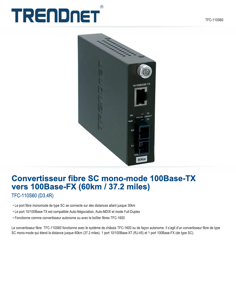 Page n°1 - Fiche technique TRENDnet TFC-110S60