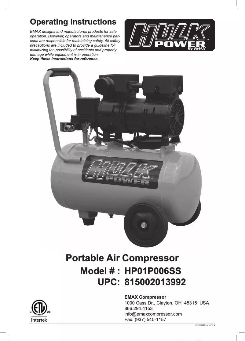 Page n°1 - Manuel utilisateur Hulk Power HP01P006SS