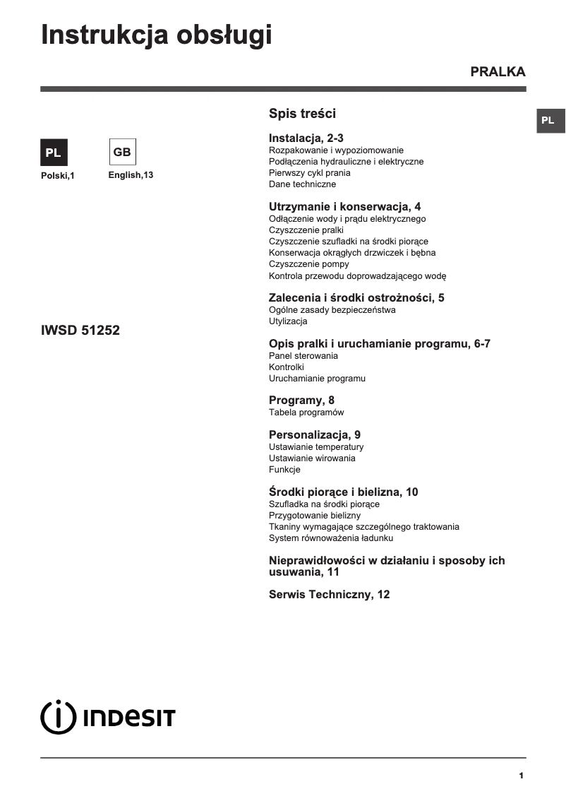 Page 1 de la notice Manuel utilisateur Indesit IWSD 51252 C ECO PL