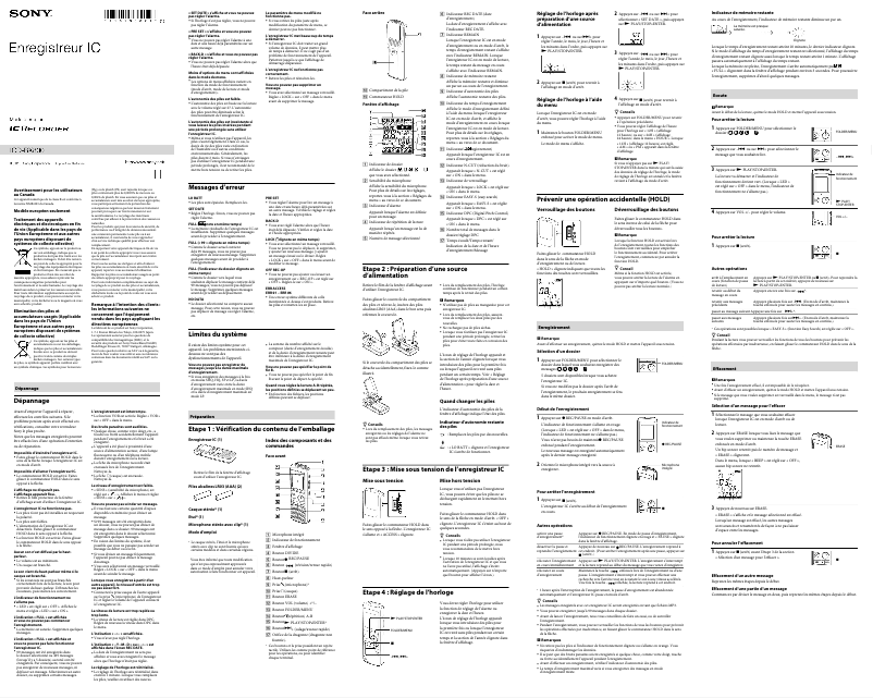 Page 1 de la notice Manuel utilisateur Sony ICD-BX800
