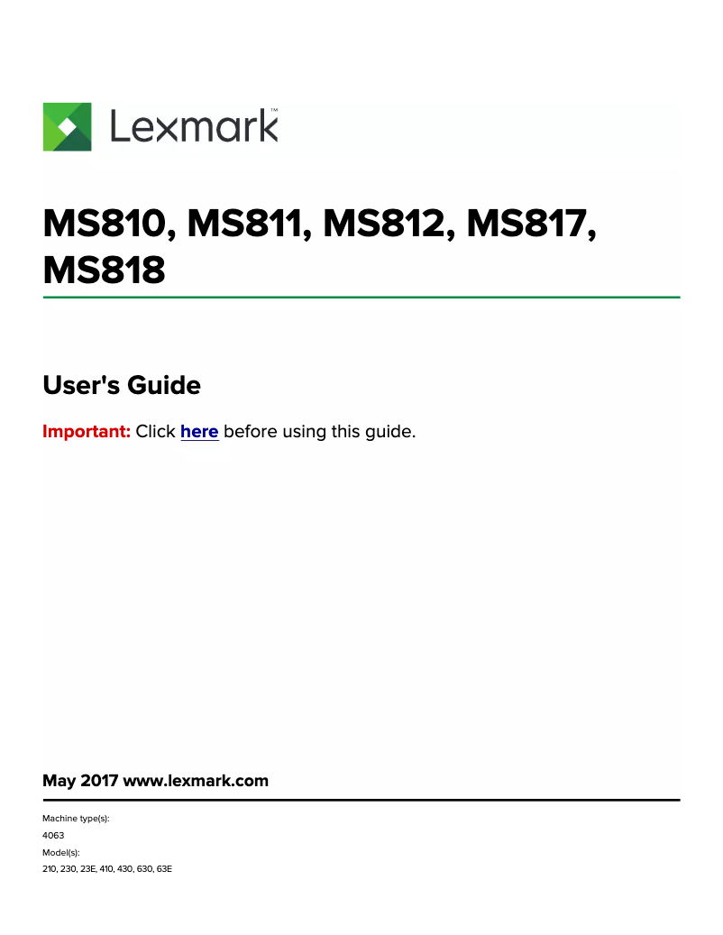 Página 1 del manual Manual de usuario Lexmark MS818dn