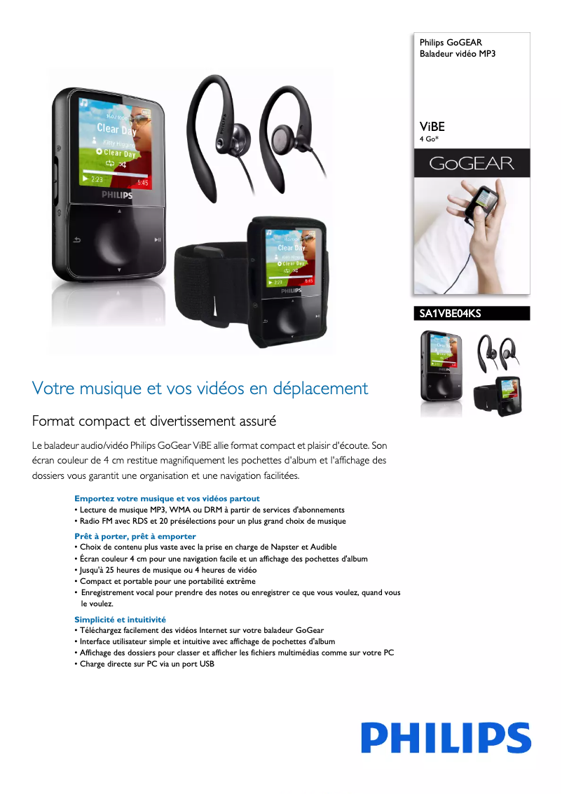 Image de la première page du manuel de l'appareil GoGear SA1VBE04KS