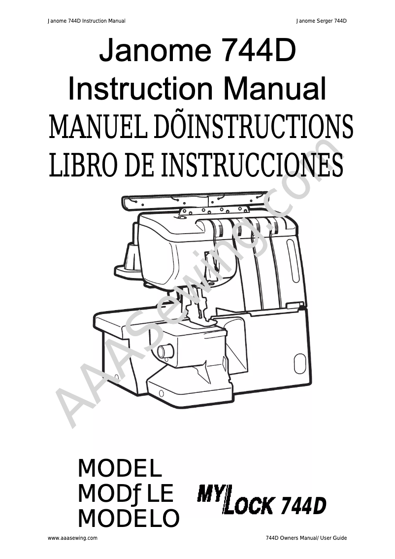 Page 1 de la notice Manuel utilisateur Janome 744D