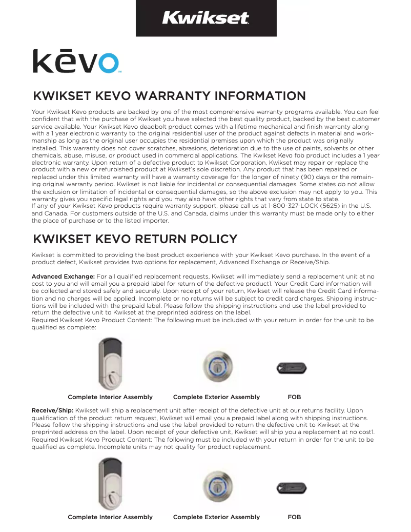 Page 1 de la notice Manuel utilisateur Kwikset 925 KEVO DB L03