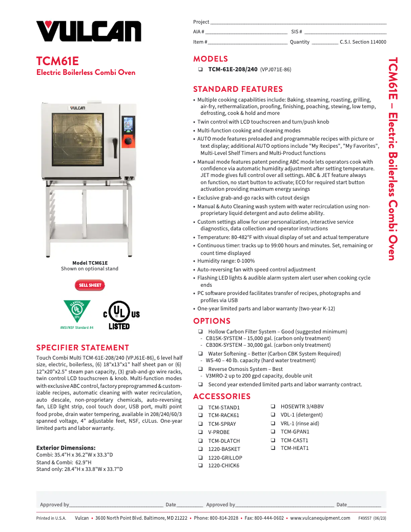 Page n°1 - Fiche technique Vulcan TCM-61E