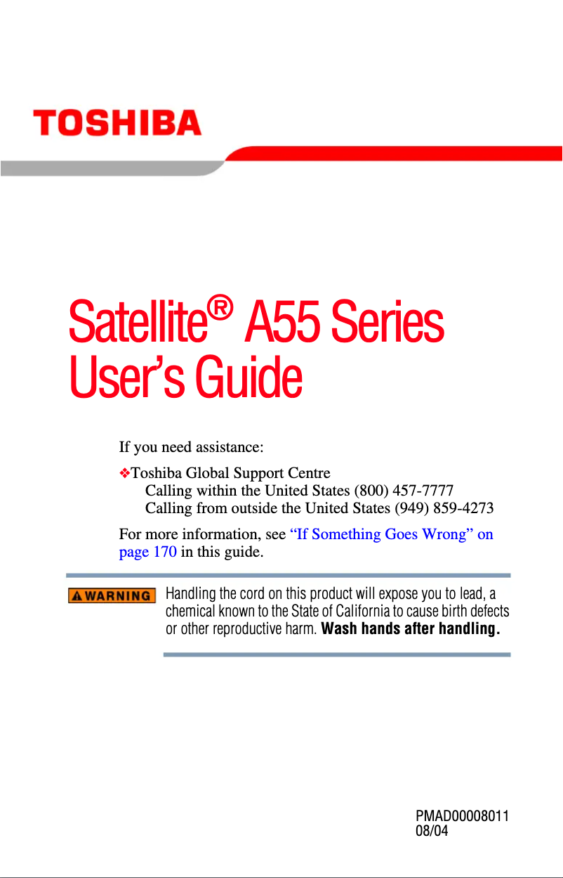 Image de la première page du manuel de l'appareil Satellite A55