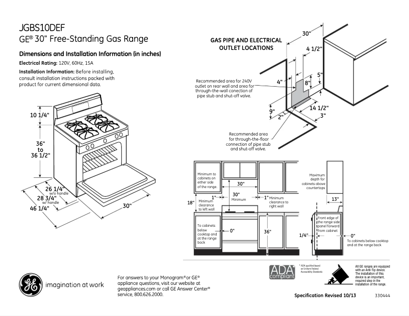 Page n°1 - Fiche technique GE JGBS10DEFWW