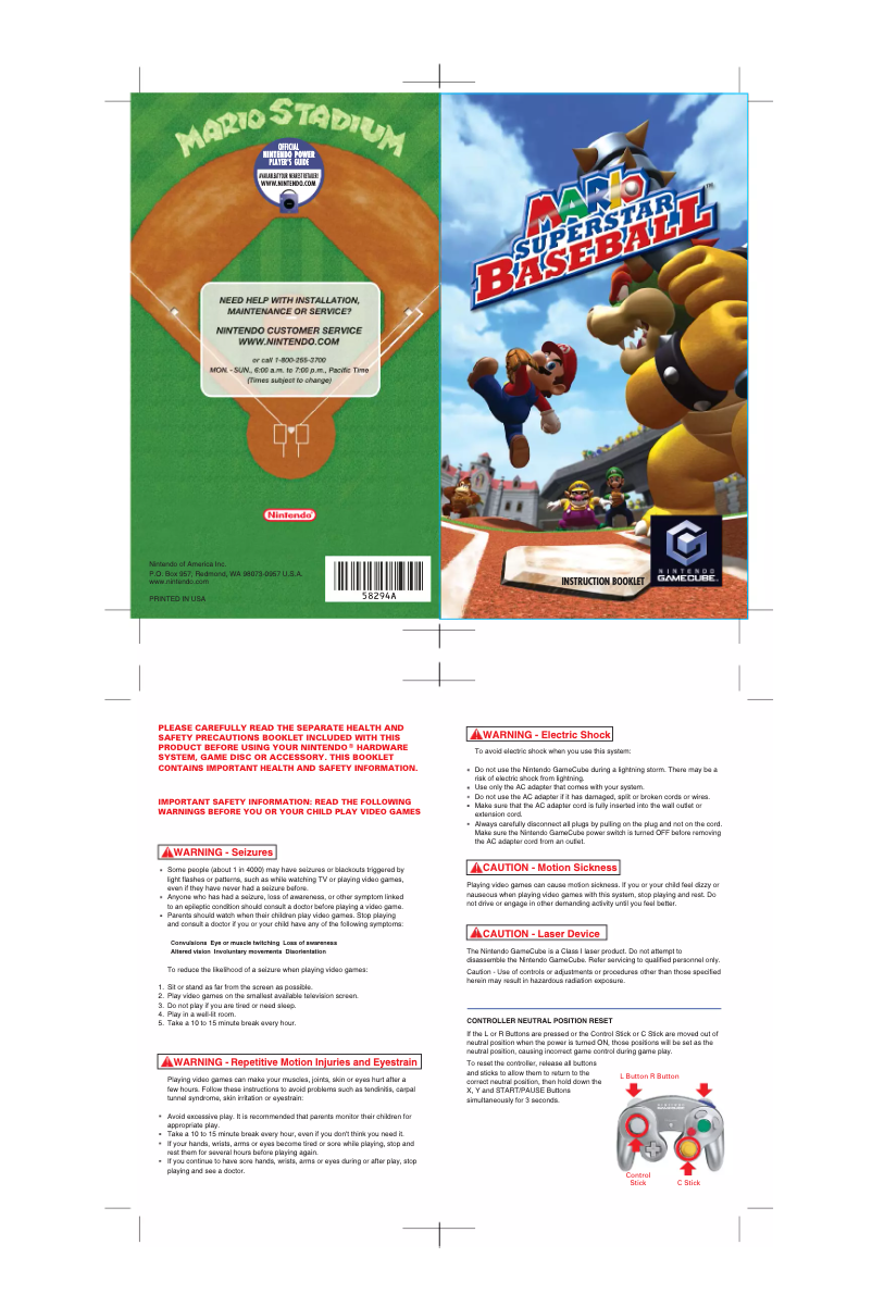 Page 1 de la notice Manuel utilisateur Nintendo Mario Superstar Baseball (GameCube)