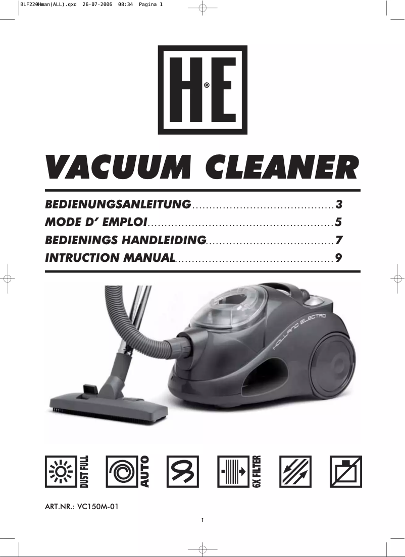 Page n°1 - Manuel utilisateur Holland Electro BLF220
