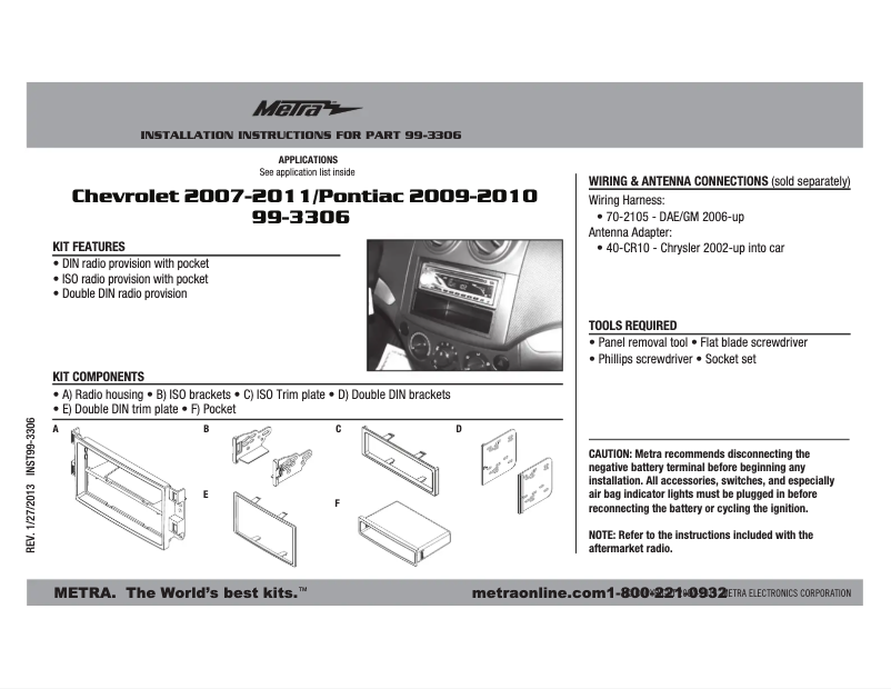 Page n°1 - Manuel utilisateur Metra 99-3306