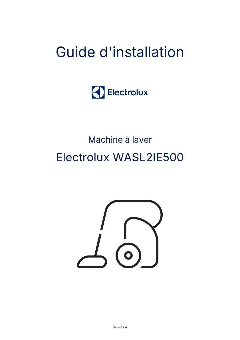Page n°1 - Guide d'installation Electrolux WASL2IE500