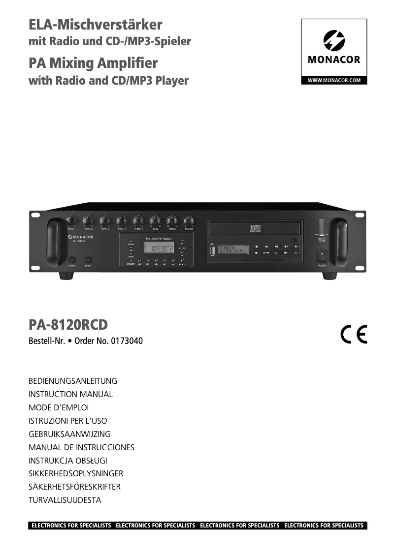 Image de la première page du manuel de l'appareil PA-8120RCD