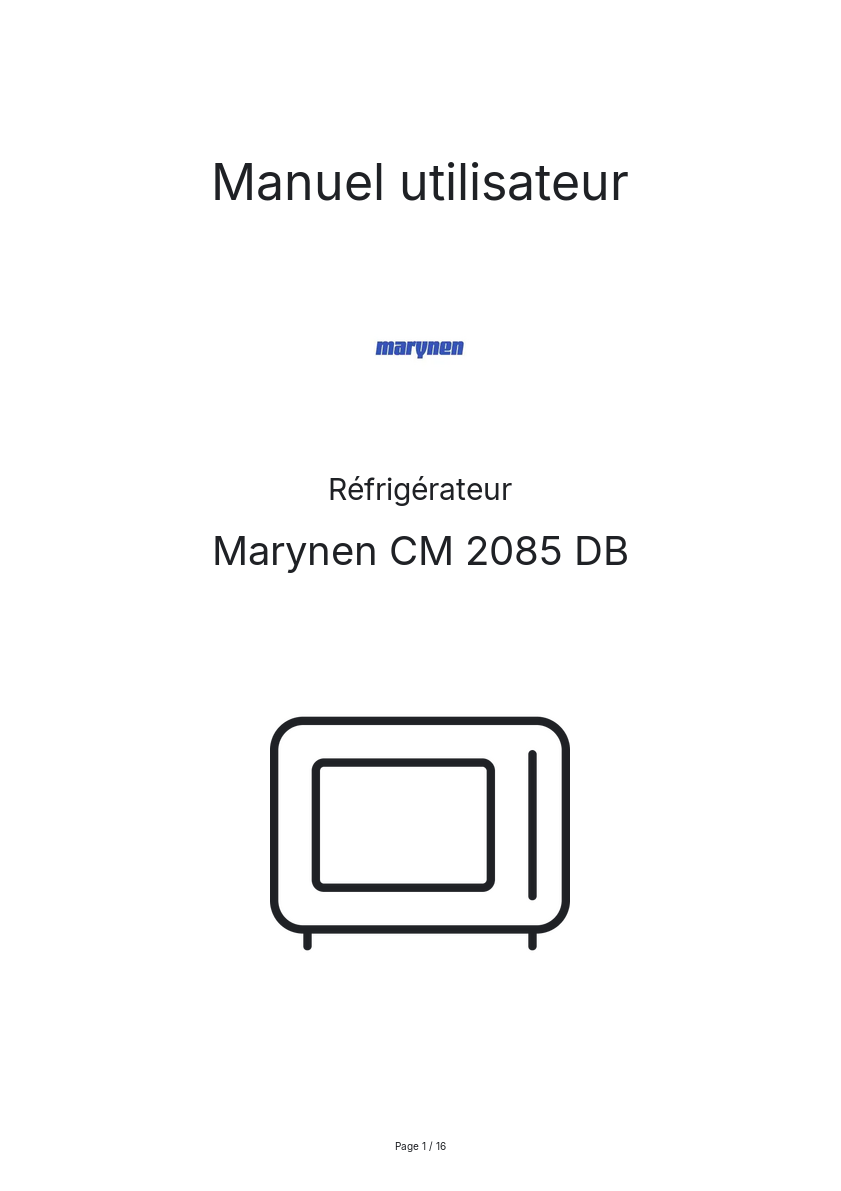 Page n°1 - Manuel utilisateur Marynen CM 2085 DB