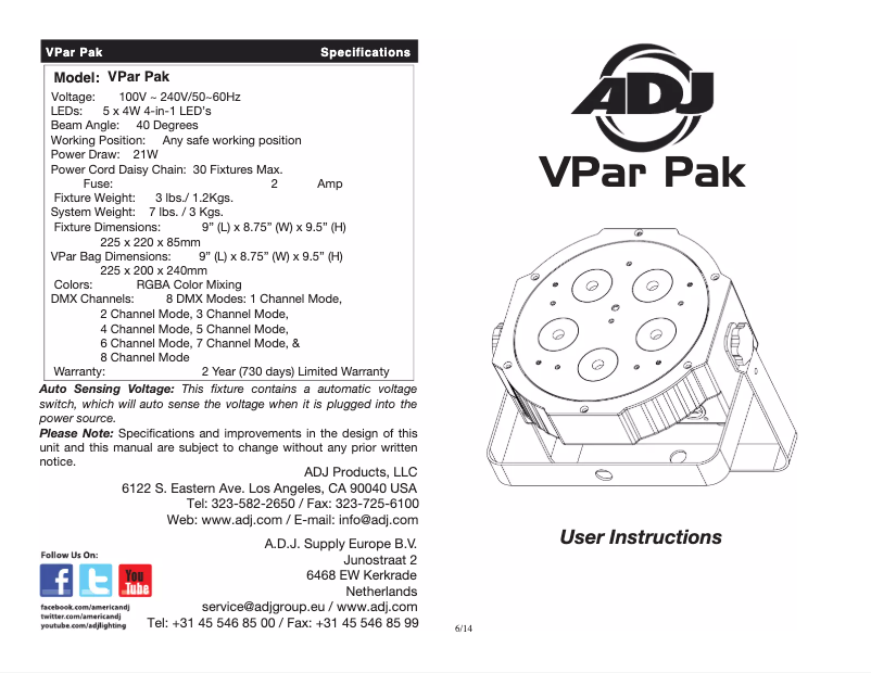 Image de la première page du manuel de l'appareil VPar Pak