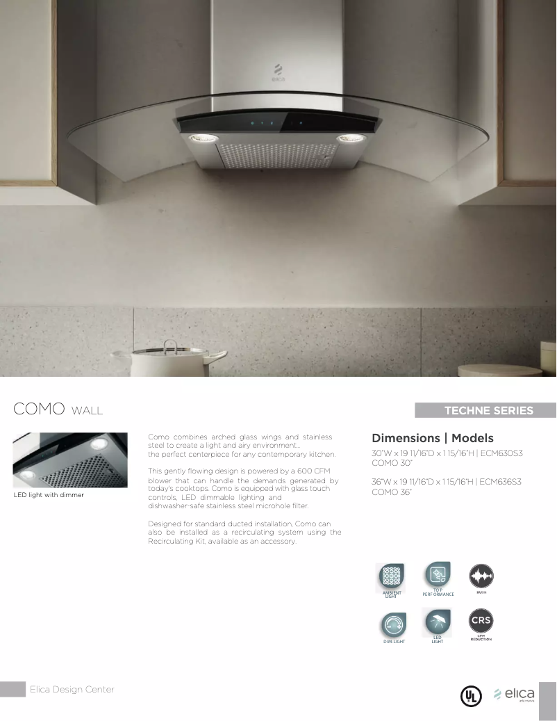 Page 1 de la notice Fiche technique Elica ECM636S3