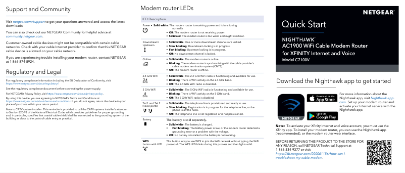 Page 1 de la notice Guide d'installation Netgear Nighthawk C7100V