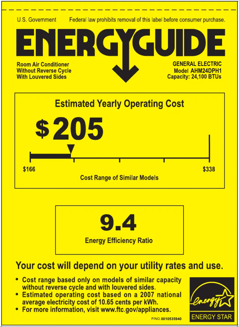 Page n°1 - Label énergétique GE AHM24DP
