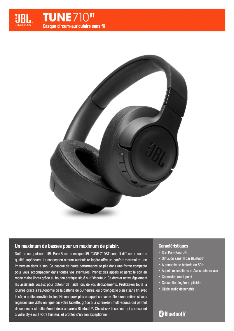 Page 1 de la notice Manuel utilisateur JBL Tune 710BT