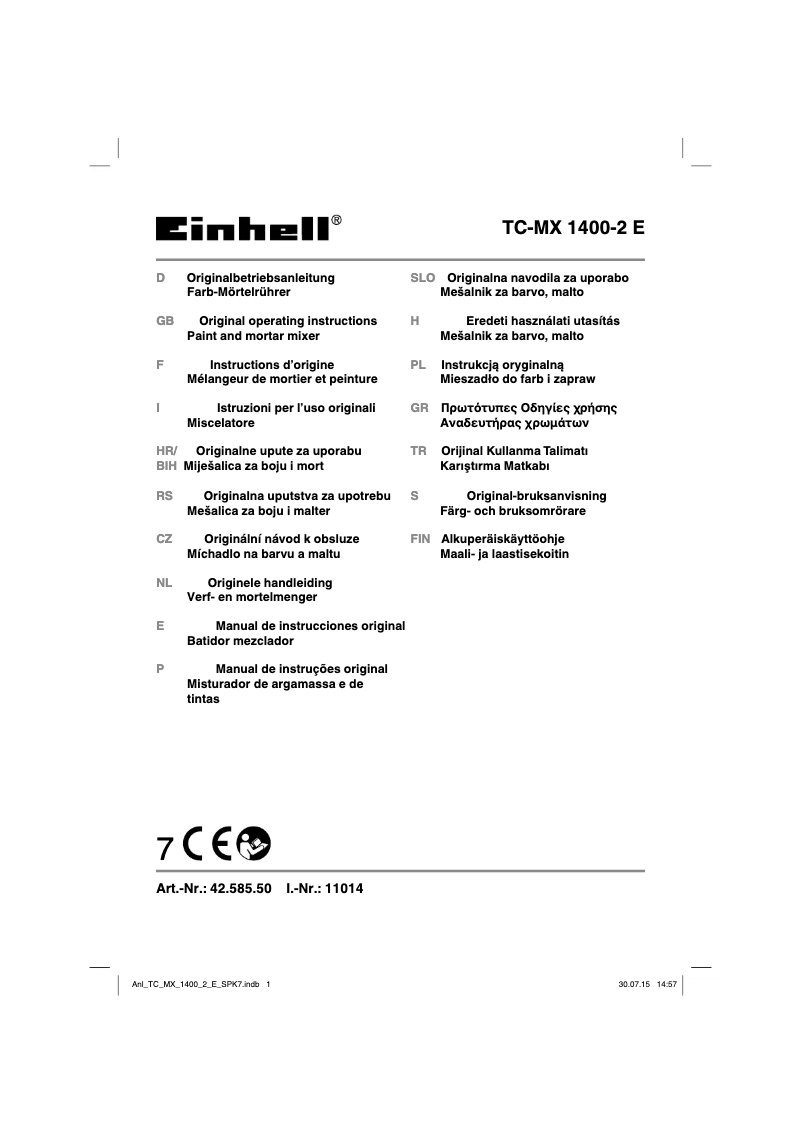 Page 1 de la notice Manuel utilisateur Einhell TC-MX 1400-2 E