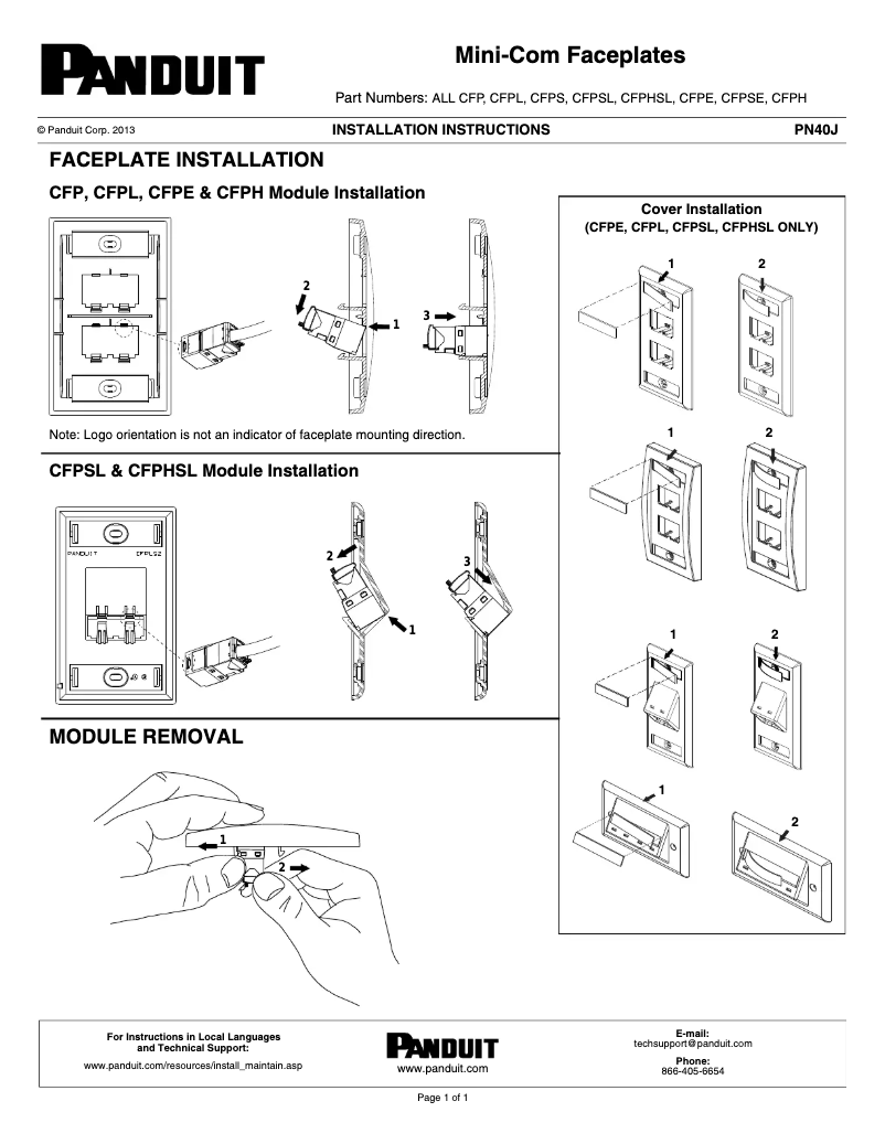 Page n°1 - Manuel utilisateur Panduit CFPSL4EIY