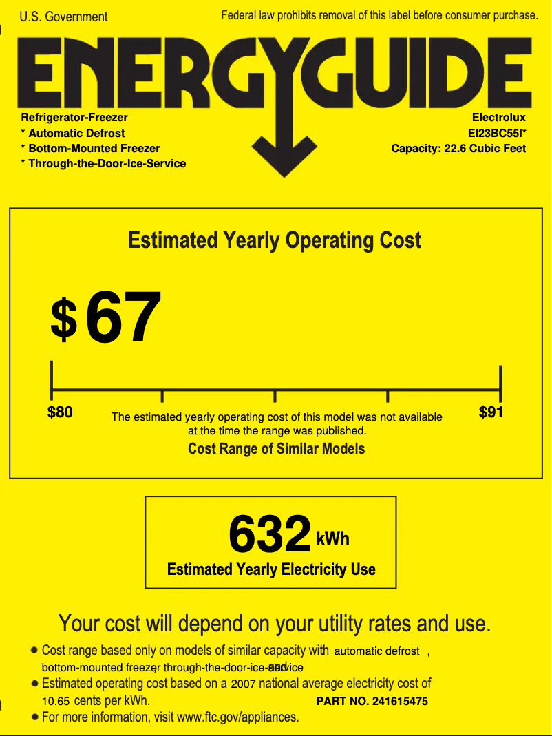 Page 1 de la notice Label énergétique Electrolux EI23BC55IB