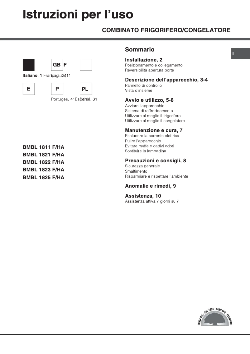 Page 1 de la notice Manuel utilisateur Hotpoint Ariston BMBL 1822 F/HA