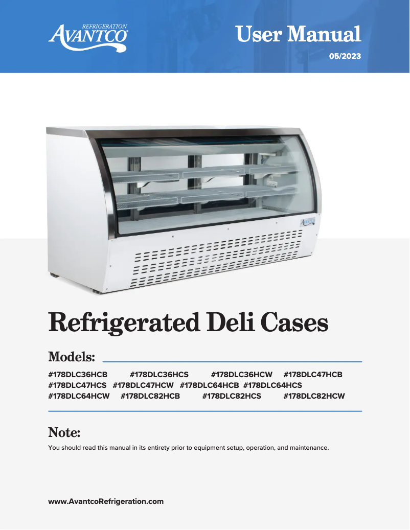 Page 1 de la notice Manuel utilisateur Avantco DLC64-HC