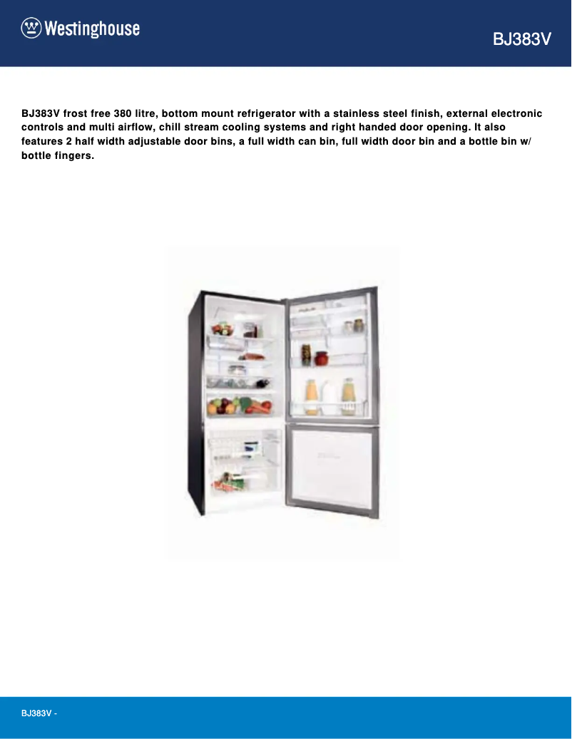 Page 1 de la notice Fiche technique Westinghouse BJ383V