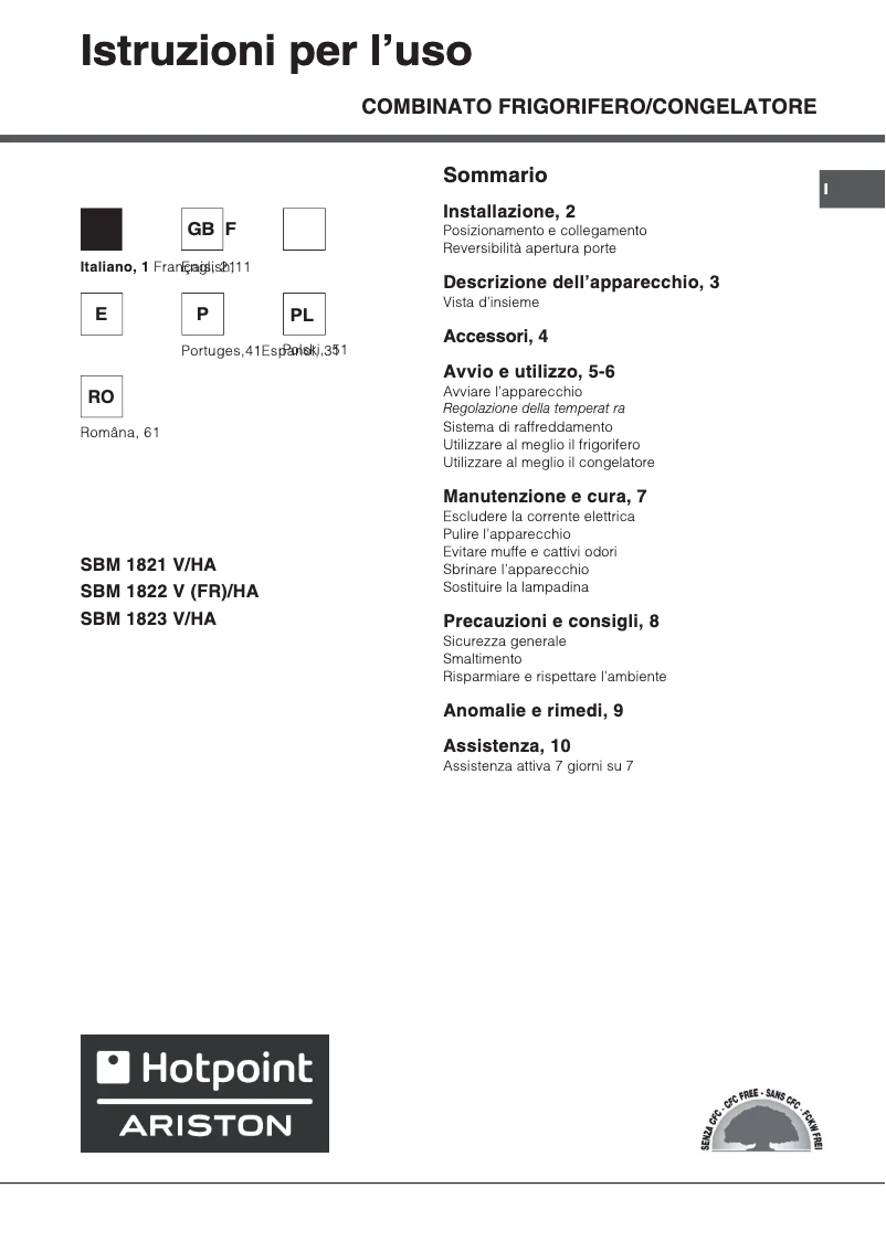 Page 1 de la notice Manuel utilisateur Hotpoint Ariston SBM 1823 V/HA
