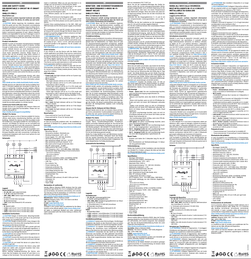 Page 1 de la notice Manuel utilisateur Shelly Pro 3