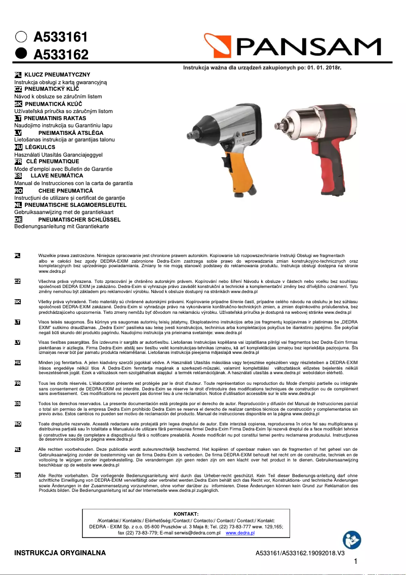 Page n°1 - Manuel utilisateur Pansam A533162