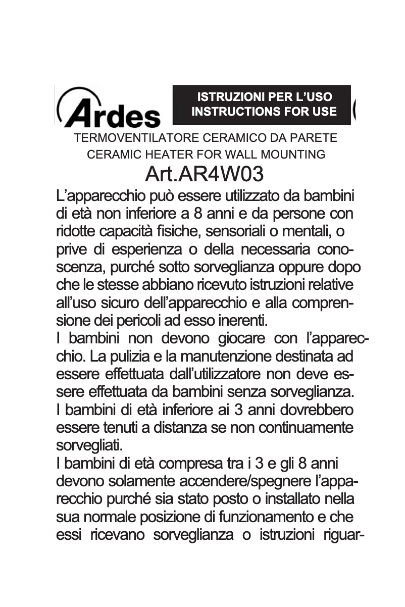 Page n°1 - Manuel utilisateur Ardes AR4W03