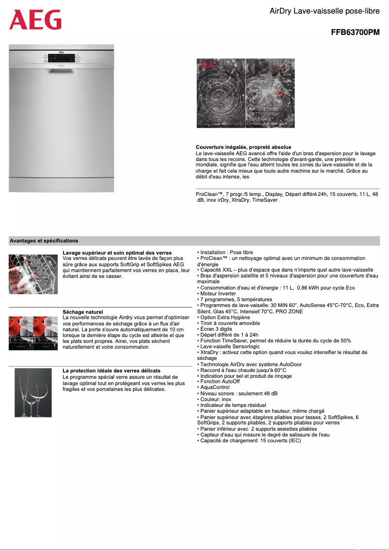Página 1 del manual Ficha técnica AEG FFB63700PM