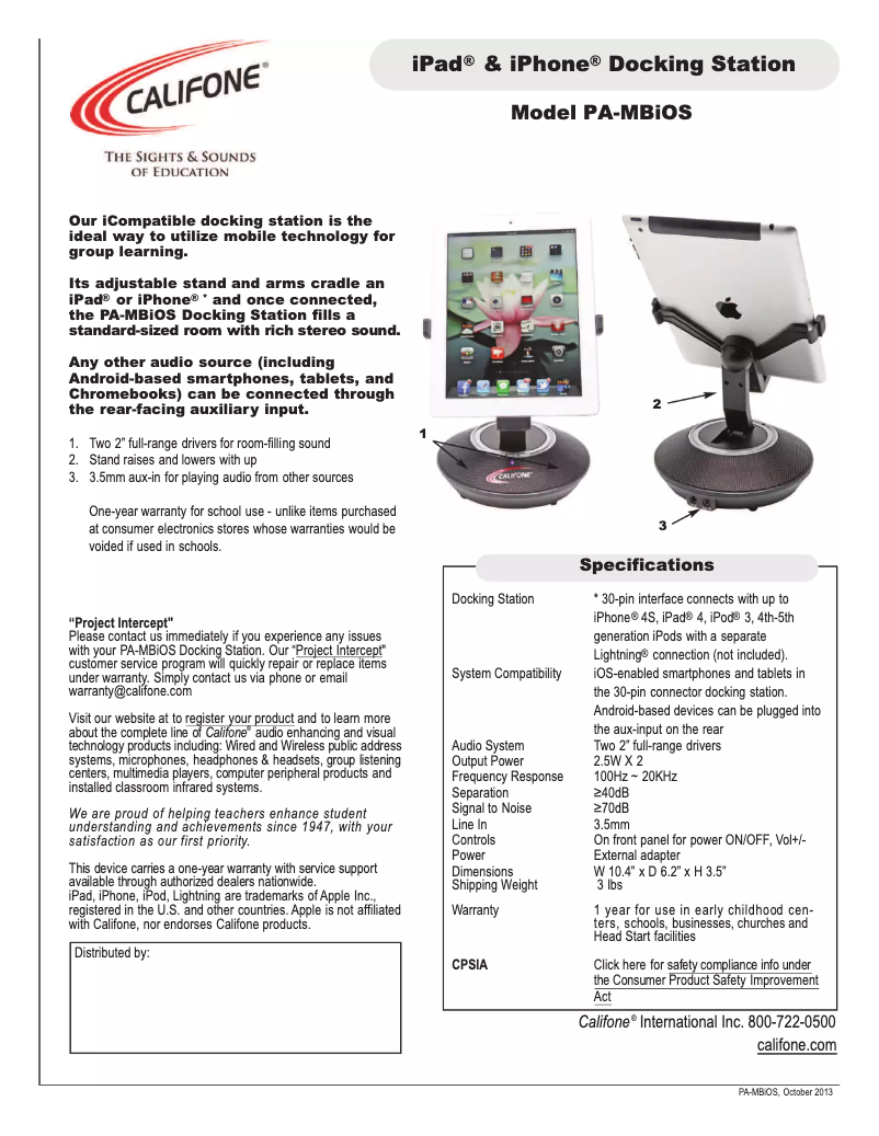 Page n°1 - Manuel utilisateur Califone PA-MBiOS