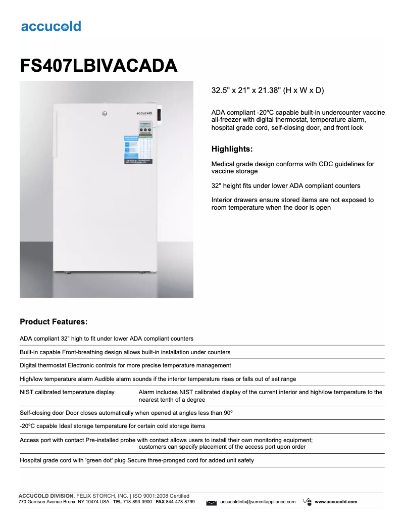Page n°1 - Fiche technique Summit Accucold FS407LBIVACADA