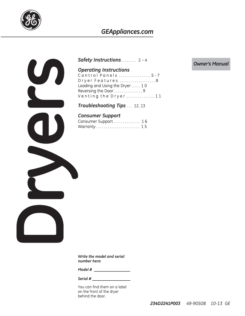 Page 1 de la notice Mode d'emploi GE GTDN550GDWW