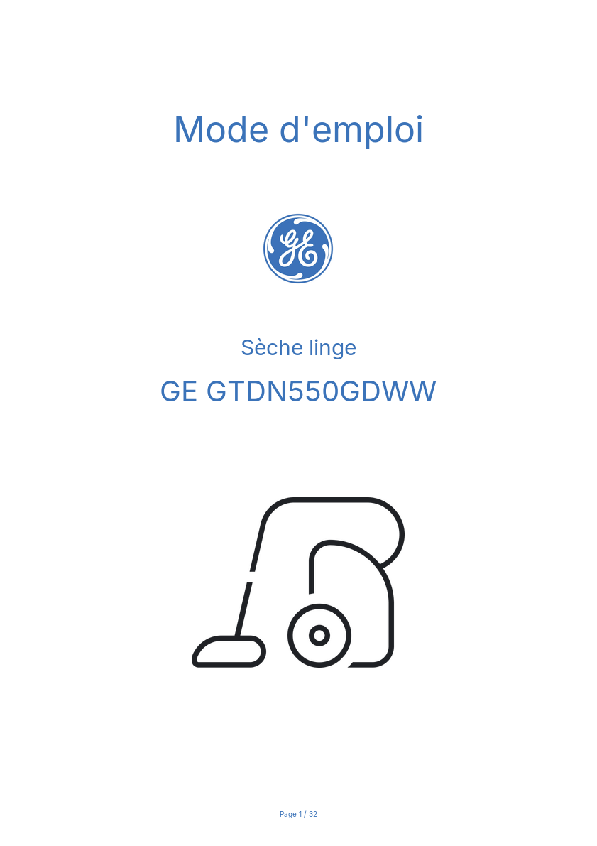 Page n°1 - Mode d'emploi GE GTDN550GDWW