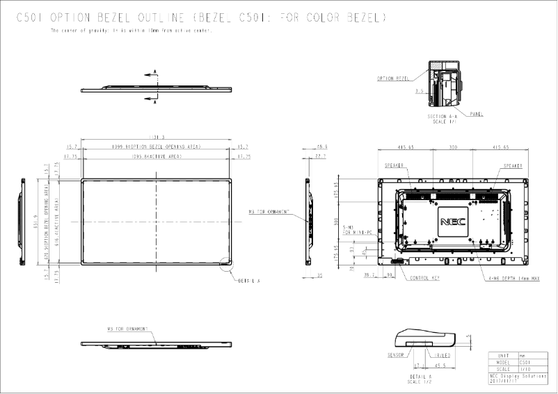 Page 1 de la notice Dessin technique NEC MultiSync C501