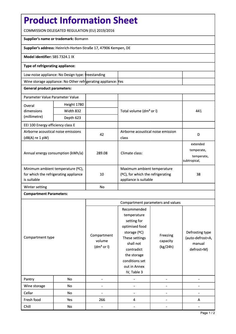 Image de la première page du manuel de l'appareil SBS 7324.1 IX