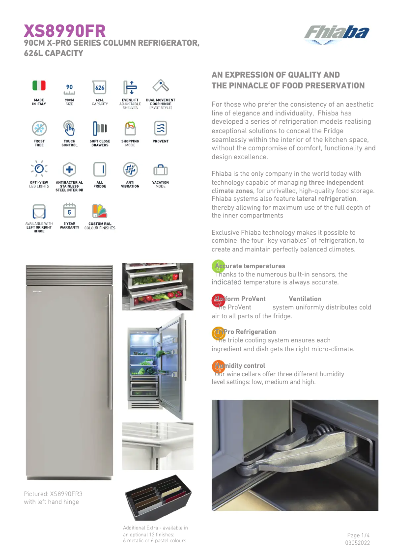Page 1 de la notice Fiche technique Fhiaba XS8990FR6A