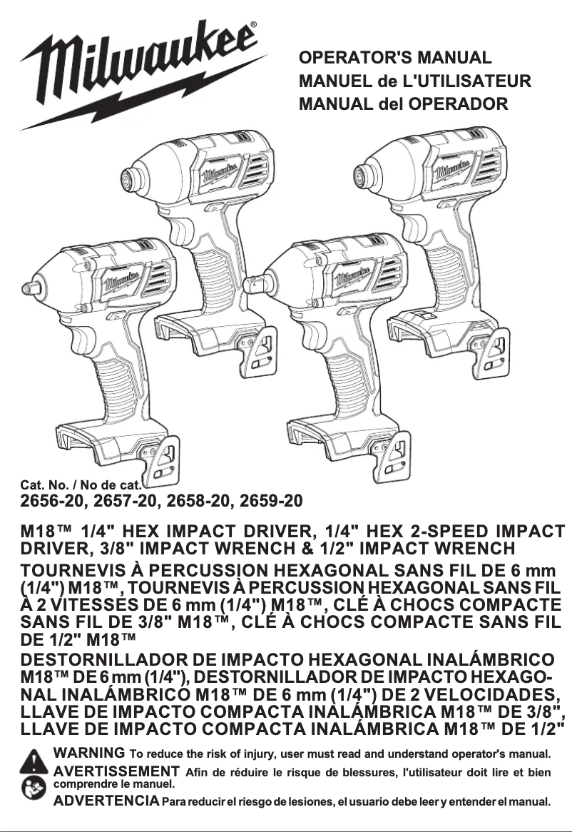 Page 1 de la notice Manuel utilisateur Milwaukee M18 2659-22