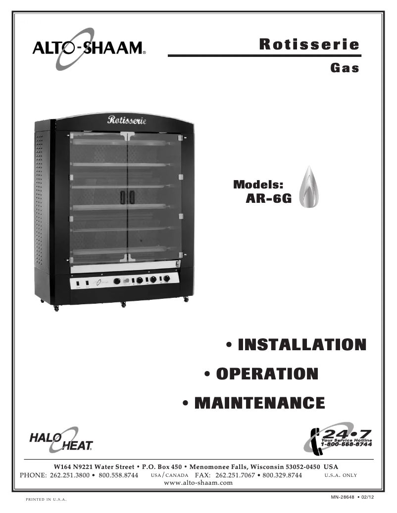 Page 1 de la notice Manuel utilisateur Alto-Shaam Rotisserie AR-6G