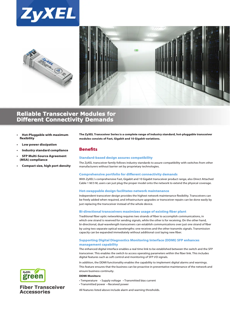 Page n°1 - Fiche technique ZyXEL SFP-100TX
