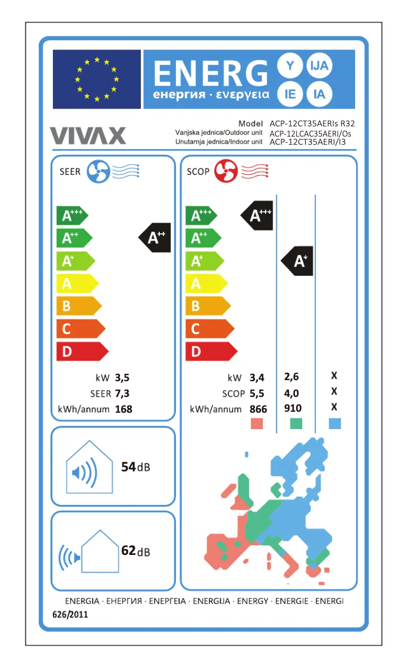 Page n°1 - Label énergétique Vivax ACP-12CT35AERI+ R32