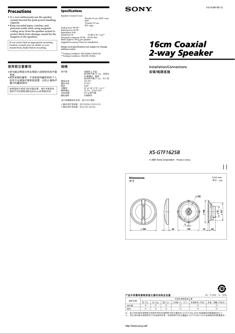 Image de la première page du manuel de l'appareil XS-GTF1625B