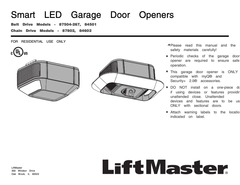Page n°1 - Manuel utilisateur LiftMaster 84602