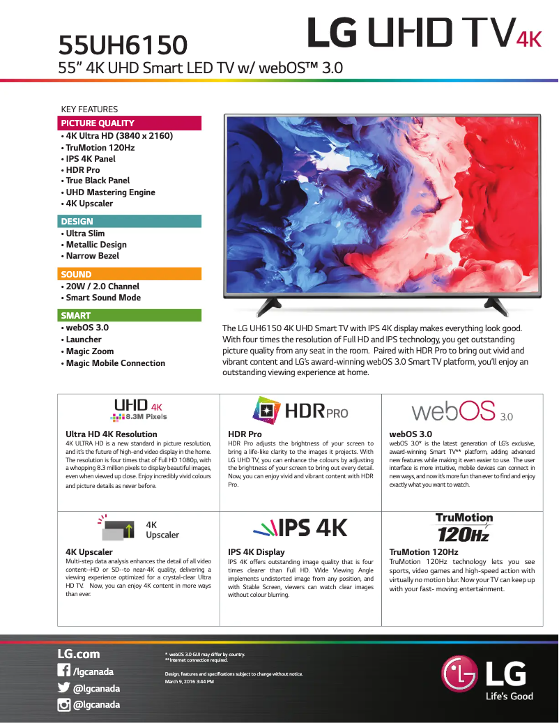 Página 1 del manual Ficha técnica LG 55UH6150