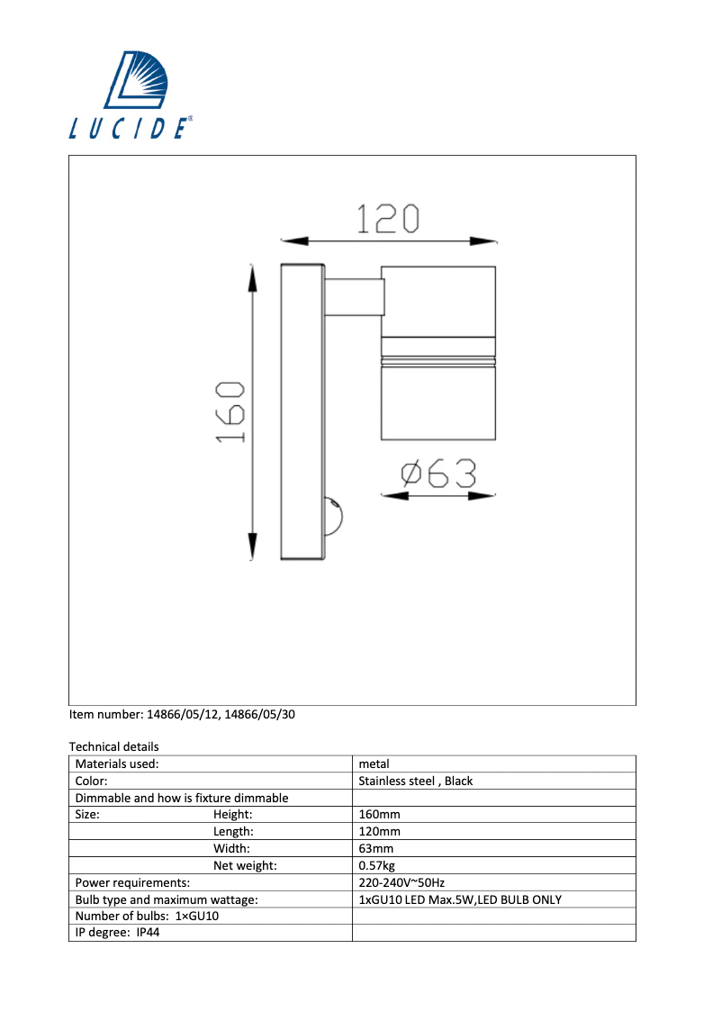Page n°1 - Manuel utilisateur Lucide Arne 14866/05/30