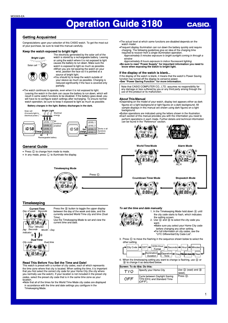 Page 1 de la notice Manuel utilisateur Casio 3180