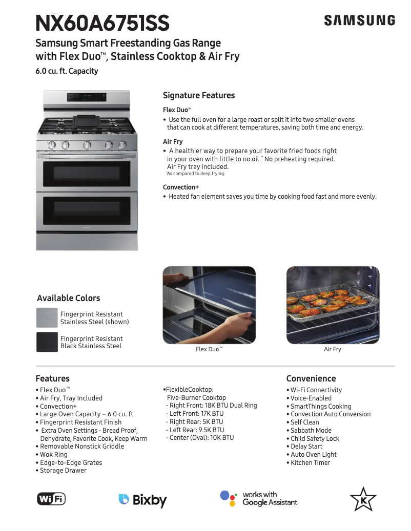 Page 1 de la notice Fiche technique Samsung NX60A6751SG